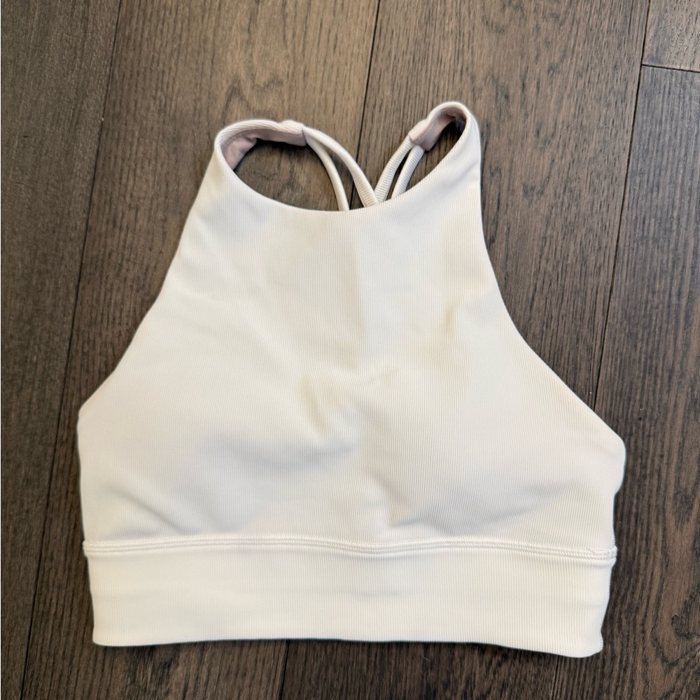 Lululemon White Ribbed High Neck Strappy Bra Tank size 6